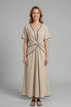Vestito maxi donna con scollo a V e vita drappeggiata