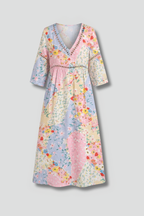 Robe maxi femme col V motif patchwork