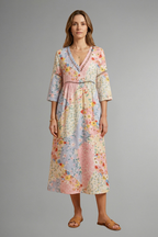 Robe maxi femme col V motif patchwork