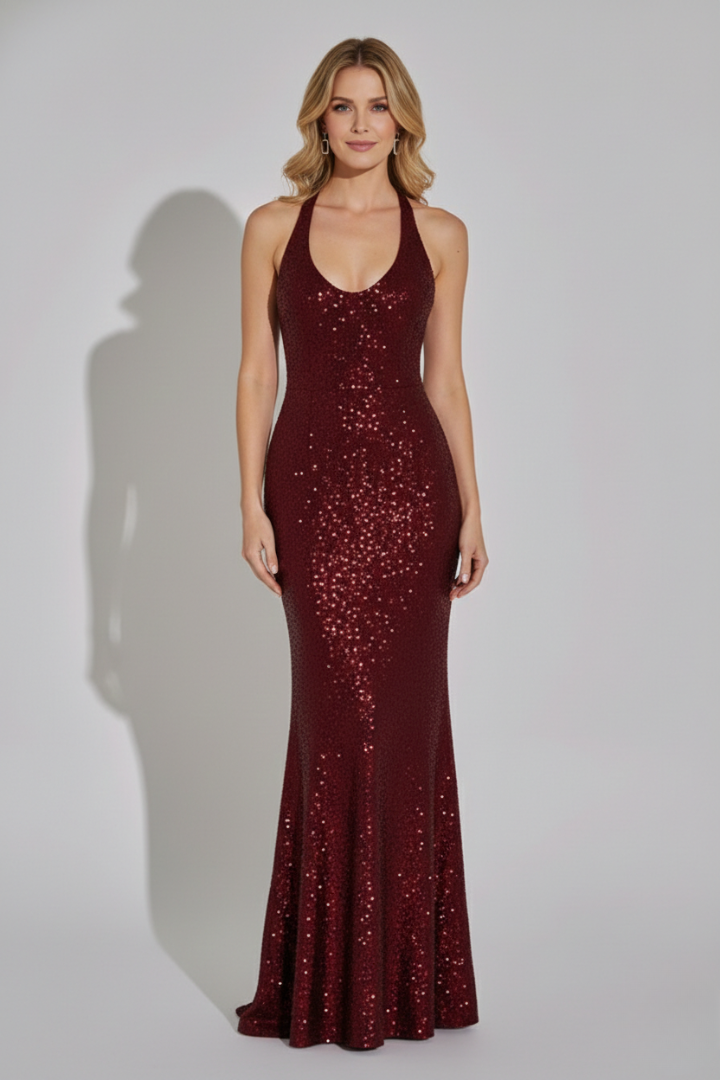 Vestito maxi donna con scollo a V e senza maniche