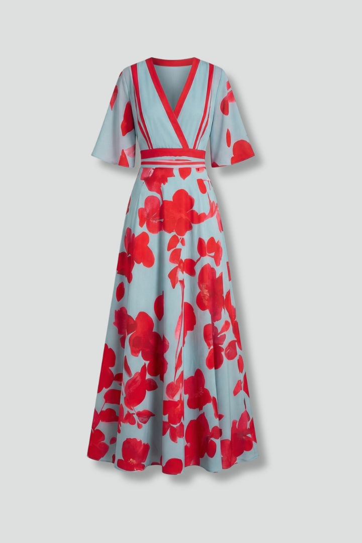 Vestito maxi donna con scollo a V e maniche