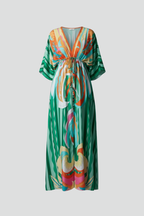Vestido maxi de mujer con escote en V y lazada en la cintura
