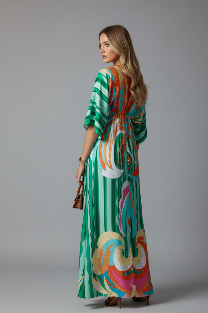 Vestido maxi de mujer con escote en V y lazada en la cintura