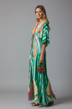 Vestido maxi de mujer con escote en V y lazada en la cintura