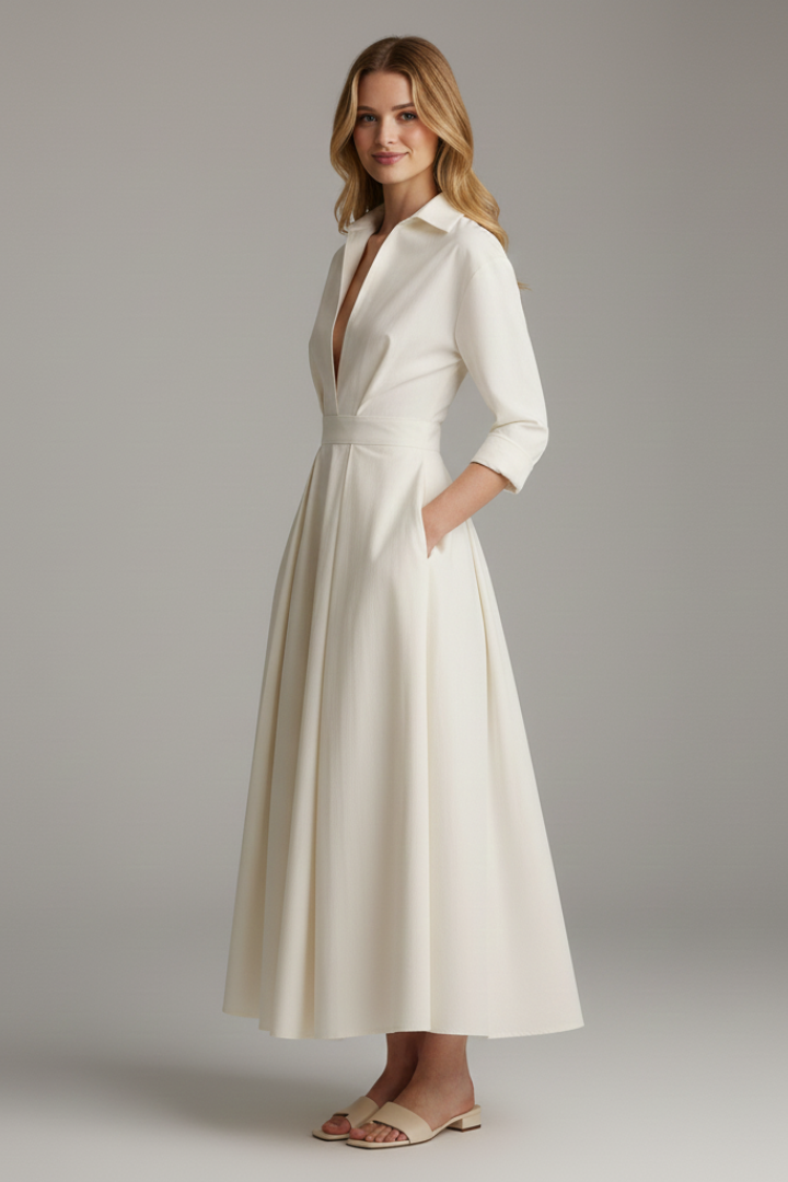 Damska Sukienka Midi z Podkreśloną Talią