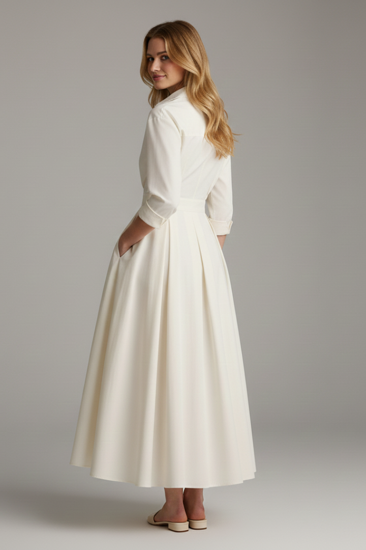 Damska Sukienka Midi z Podkreśloną Talią