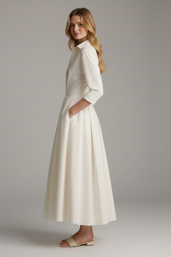 Damska Sukienka Midi z Podkreśloną Talią