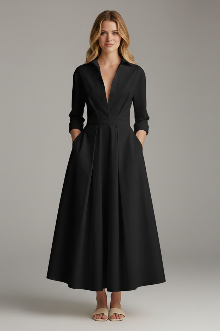 Damska Sukienka Midi z Podkreśloną Talią