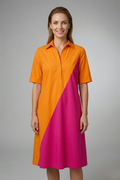 Vestido midi de mulher com gola clássica e mangas curtas