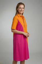 Vestido midi de mulher com gola clássica e mangas curtas