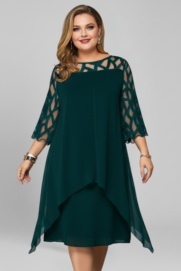 Vestito midi donna maniche scavate orlo asimmetrico