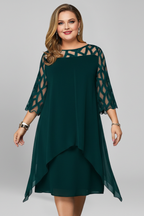 Vestito midi donna maniche scavate orlo asimmetrico