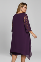 Vestito midi donna maniche scavate orlo asimmetrico