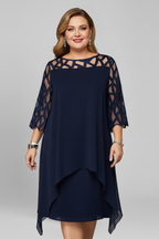 Vestito midi donna maniche scavate orlo asimmetrico