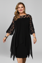 Vestito midi donna maniche scavate orlo asimmetrico