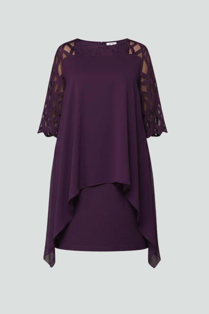 Vestito midi donna maniche scavate orlo asimmetrico