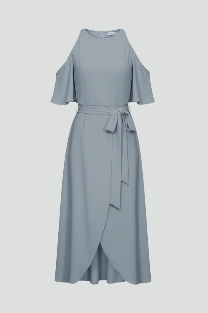Midikjole til damer med halterneck og asymmetrisk kant