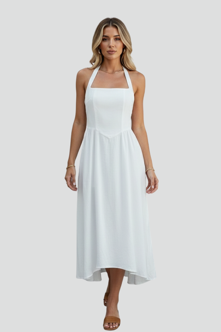 Rochie midi de damă cu decolteu pătrat