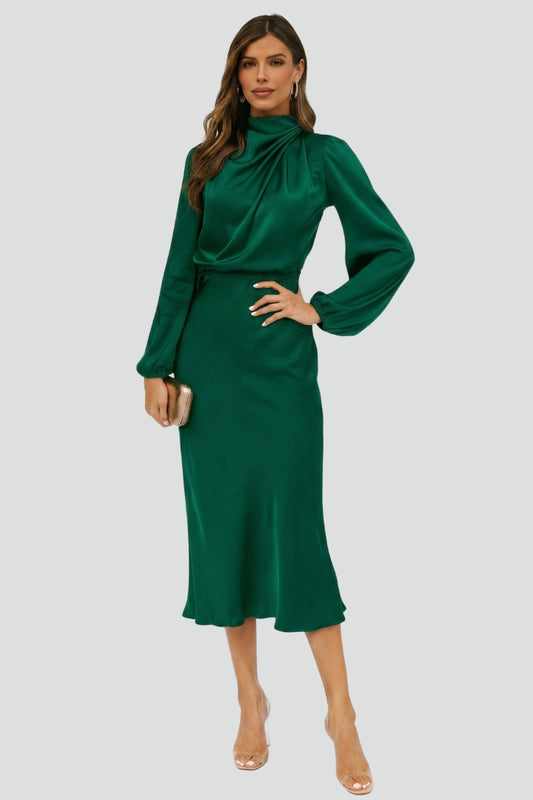 Vestito midi donna collo alto e maniche lunghe