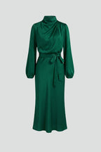 Vestito midi donna collo alto e maniche lunghe