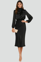 Vestito midi donna collo alto e maniche lunghe