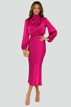 Vestito midi donna collo alto e maniche lunghe