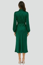 Vestito midi donna collo alto e maniche lunghe