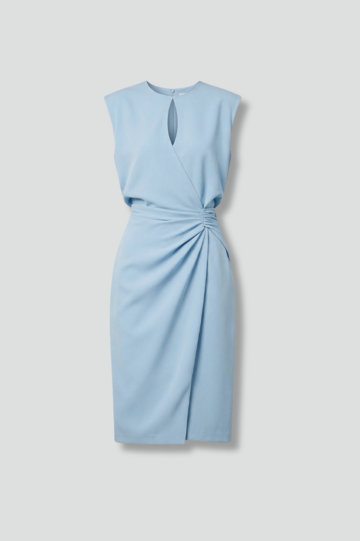 Vestito midi donna scollo a goccia e vita drappeggiata