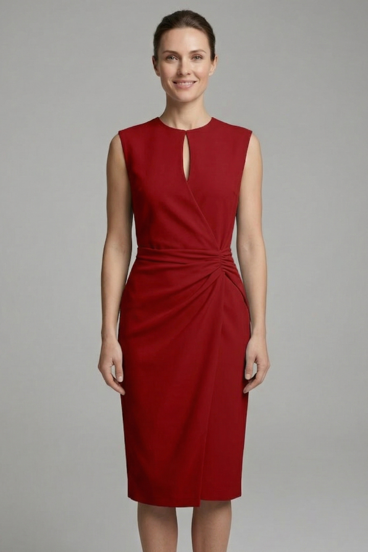 Vestito midi donna scollo a goccia e vita drappeggiata