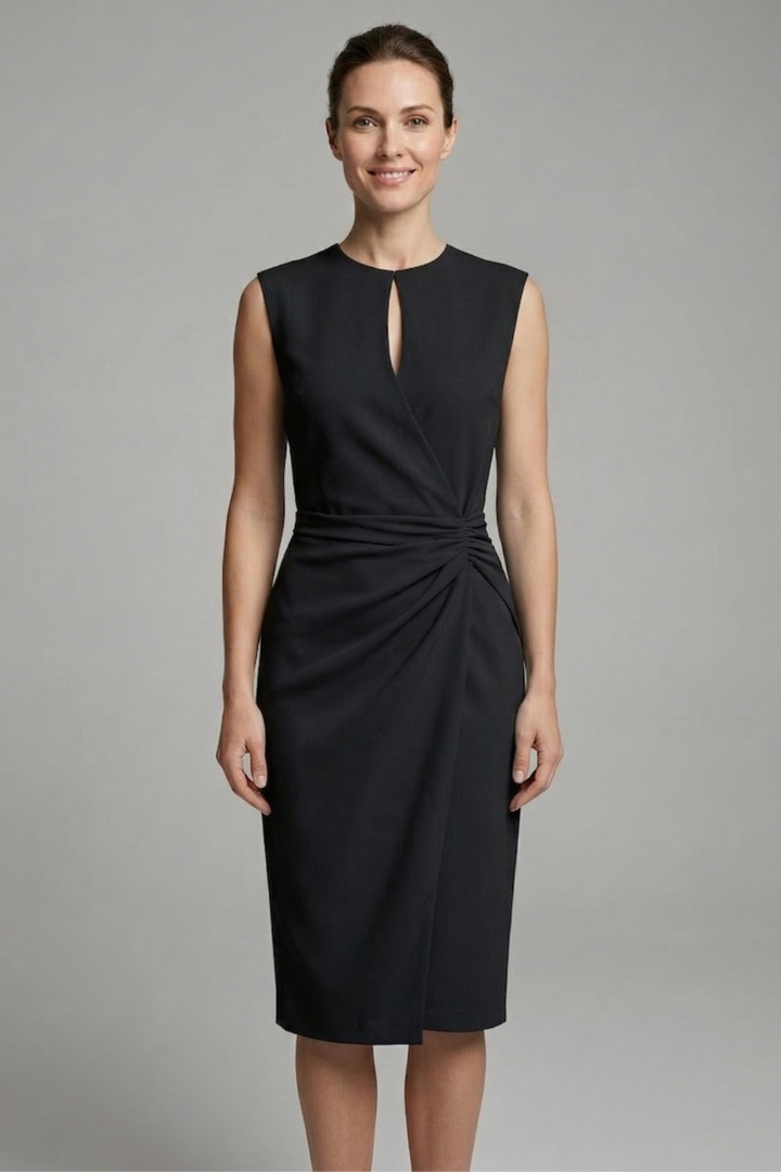 Vestito midi donna scollo a goccia e vita drappeggiata