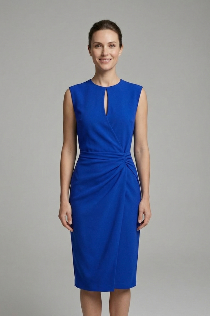 Vestito midi donna scollo a goccia e vita drappeggiata