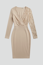 Vestito midi donna con maniche in pizzo e scollo a V