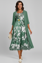 Vestito midi donna fantasia con cardigan aperto