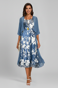 Vestito midi donna fantasia con cardigan aperto