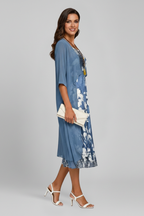 Vestito midi donna fantasia con cardigan aperto