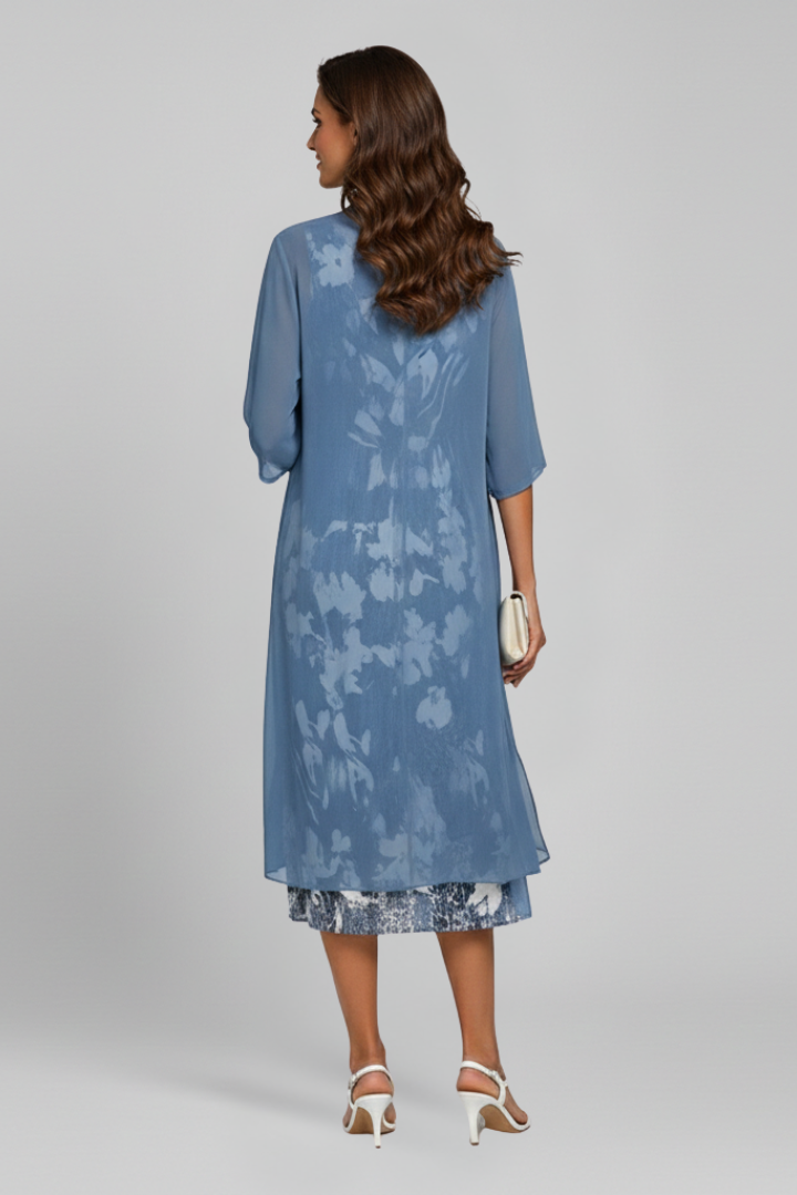 Vestito midi donna fantasia con cardigan aperto