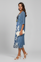 Vestito midi donna fantasia con cardigan aperto