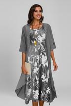 Vestito midi donna fantasia con cardigan aperto