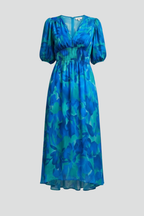 Vestido midi de mujer con mangas abullonadas y estampado floral