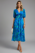 Vestido midi de mujer con mangas abullonadas y estampado floral