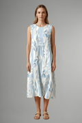 Vestito midi donna con scollo rotondo e motivo a foglie