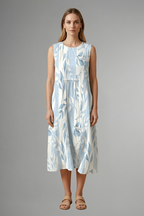 Vestito midi donna con scollo rotondo e motivo a foglie