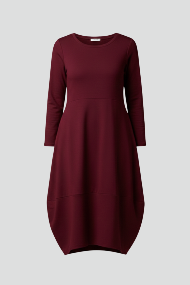 Vestido midi de mulher com decote redondo e mangas compridas 2