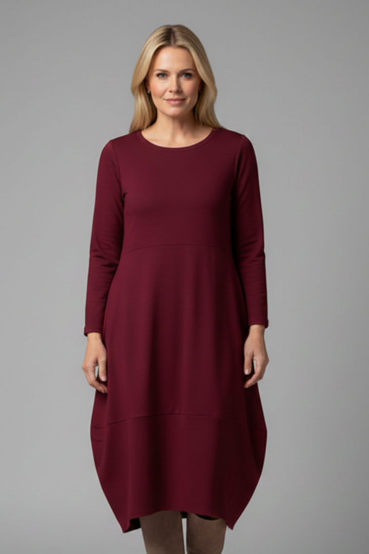 Vestido midi de mulher com decote redondo e mangas compridas 2
