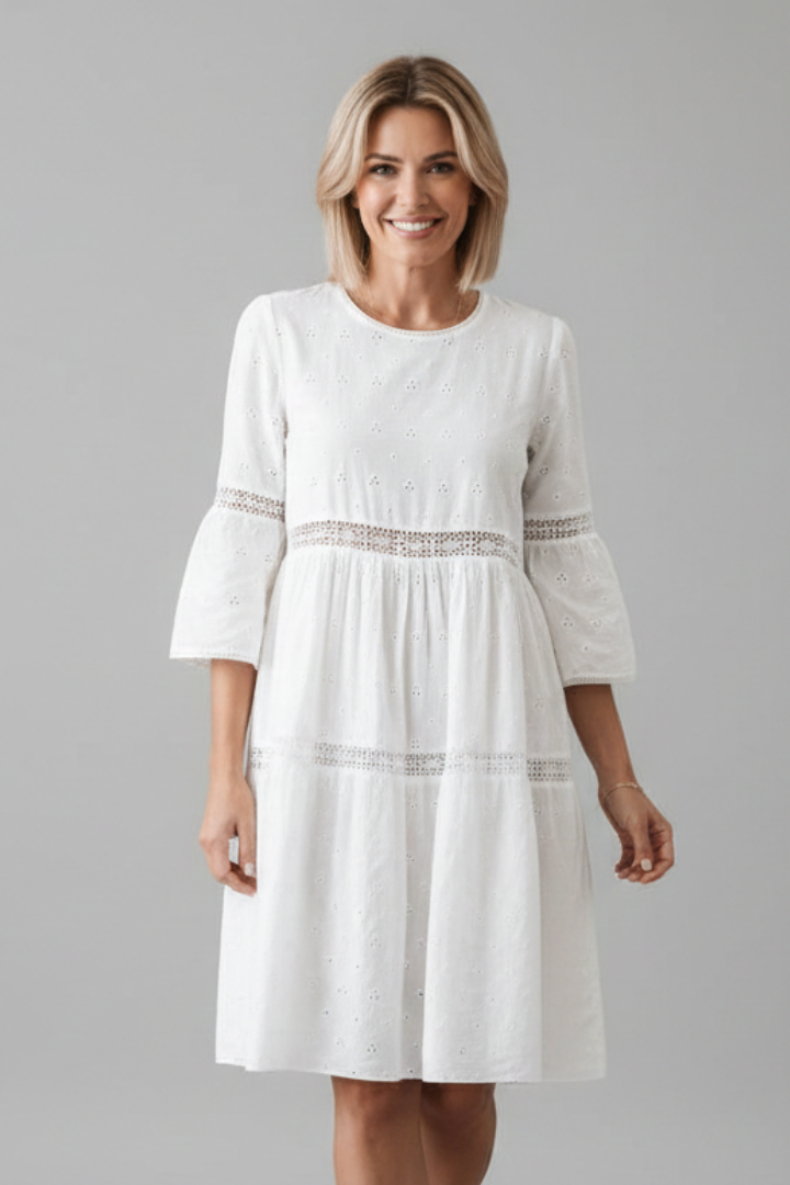 Vestito midi donna scollo rotondo maniche lunghe