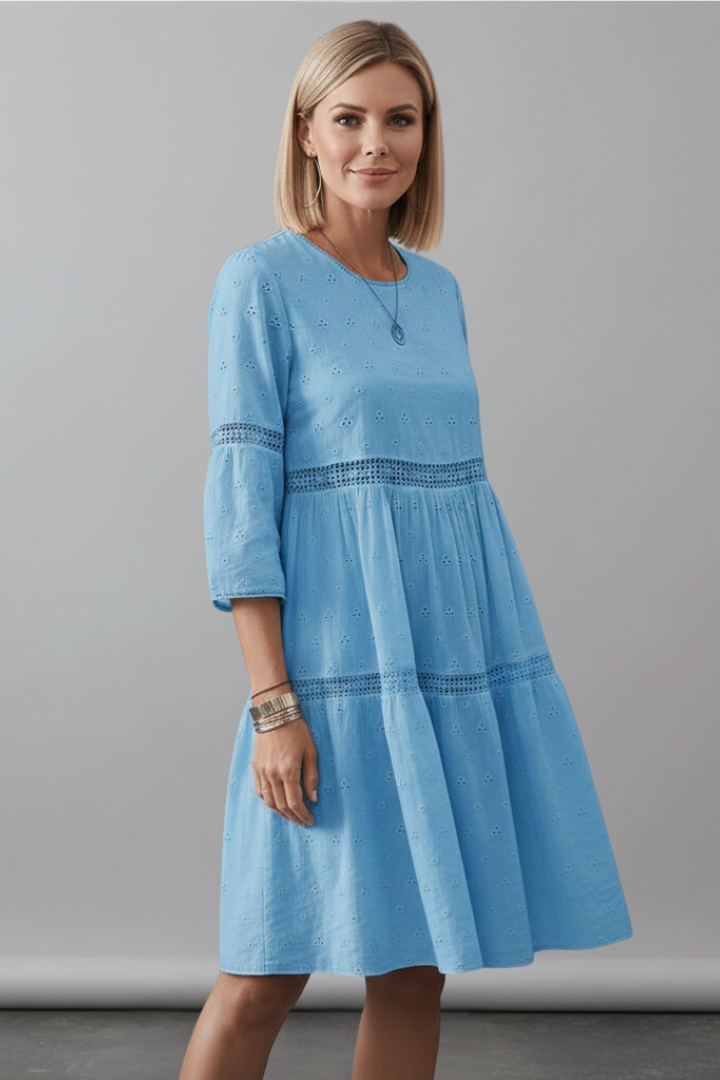 Vestito midi donna scollo rotondo maniche lunghe