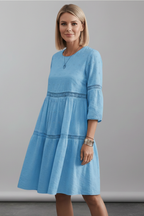 Vestito midi donna scollo rotondo maniche lunghe