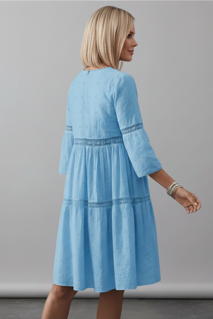 Vestito midi donna scollo rotondo maniche lunghe