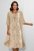Vestido midi de mulher com decote redondo e mangas curtas 3
