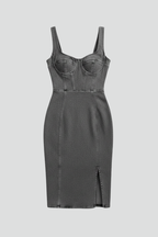 Vestido midi de mujer con escote redondo y sin mangas